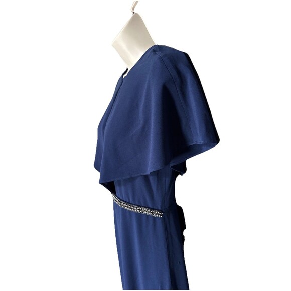 Halston Heritage Cape Sleeve Gown Dress Size 0 Blue Rhinestones *FLAWED - Picture 10 of 16